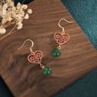 Heart Alloy Faux Gemstone Dangle Earring Cp145 - 1 Pair - Red & Fuchsia & Green & Gold - One Size