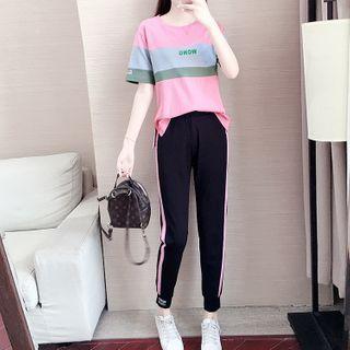 Short-sleeve Color Block T-shirt / Contrast Trim Sweatpants / Set