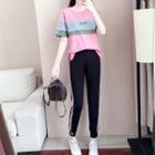 Short-sleeve Color Block T-shirt / Contrast Trim Sweatpants / Set
