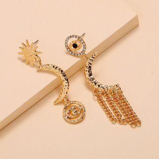 Non-matching Alloy Moon & Star Dangle Earring 1 Pair - Kc Gold - Gold - One Size