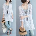 3/4-sleeve Floral Long Blouse