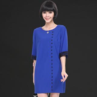Lace Trim Single-breasted Dress