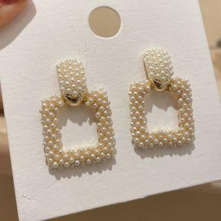 Faux Pearl Drop Hair Clip 1 Pair - Gold & White - One Size