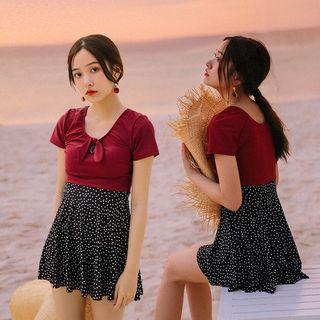 Short-sleeve Dotted Panel Swim Dress