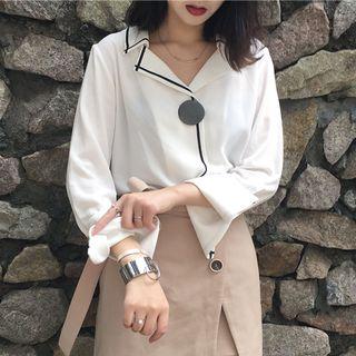 Contrast Long-sleeve Chiffon Blouse