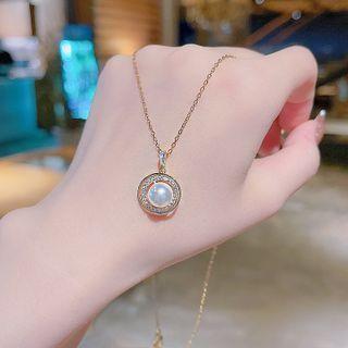 Faux Pearl Rhinestone Pendant Necklace X595 - Gold - One Size