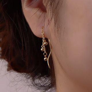 Wavy Bead Sterling Silver Fringed Earring