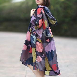 Patterned Zip Long Windbreaker As Shown In Figure - One Size