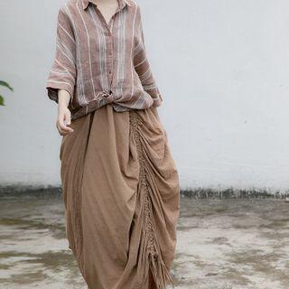 Drawcord Maxi Skirt Khaki - One Size