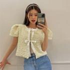 Puff-sleeve Tie-front Tweed Jacket