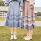 Curve Striped Midi Accordion Pleat Skirt