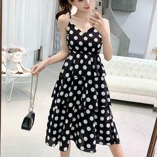 Spaghetti Strap Polka Dot Layered Dress
