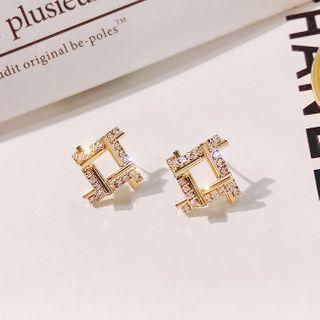Rhinestone Square Earring 1 Pair - E1365 - Gold - One Size