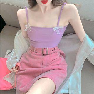 Faux Pearl Blouse / Bow Camisole Top / A-line Skirt
