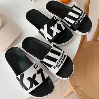 Striped Lettering Slippers