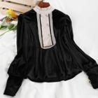 Mock-neck Velvet Blouse Black - One Size