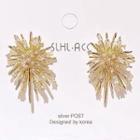 Rhinestone Sterling Silver Ear Stud 1 Pair - Gold - One Size