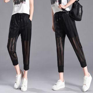 Sheer Panel Harem Pants
