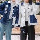 Panda Print Color-block Denim Jacket