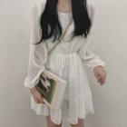Chiffon Tie-waist Mini A-line Dress