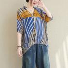 Elbow-sleeve Geometric Print Blouse
