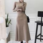Turtleneck Long-sleeve Knit Midi A-line Dress