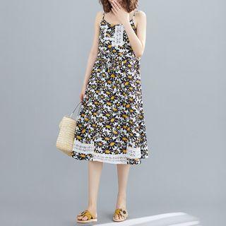 Print Round-neck Suspender Skirt