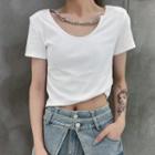 Round Neck Plain Crop Top With Chain