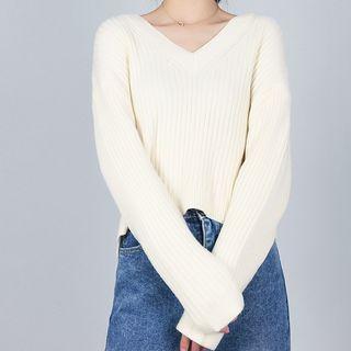 V-neck Tie Back Sweater Off-white - One Size