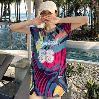 Set: Print Tankini Top + Swim Shorts + Cover-up