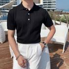 Short-sleeve Polo Collar Plain Knit Top