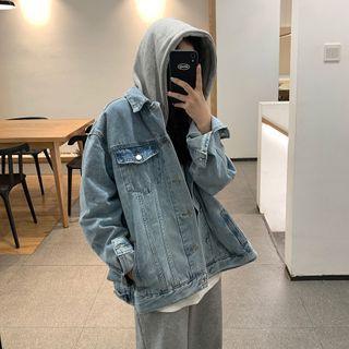 Front Pocket Removable Hooded Denim Jacket