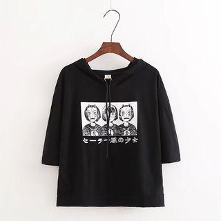 Print Hooded Crop T-shirt