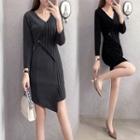 Long-sleeve Striped Panel Straight-fit Dress