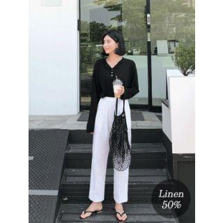 Pintuck-detail Linen Blend Dress Pants