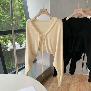 Long-sleeve Lace-up Knit Cropped Cardigan