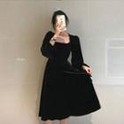 Square-neck Velvet Midi Dress