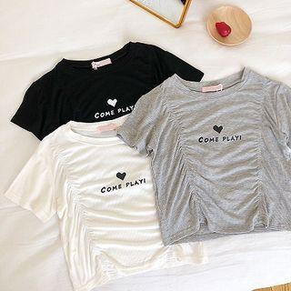 Heart Lettering Print Frilled Short-sleeve Top