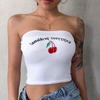 Strapless Cherry Print Crop Top