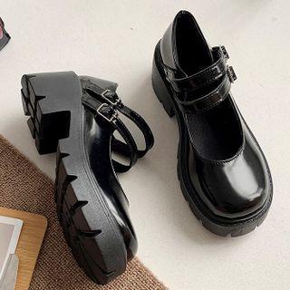 Platform Block Heel Double Strap Mary Jane Shoes