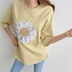 Drop-shoulder Flower Print T-shirt