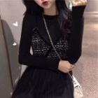 Long-sleeve Top / Spaghetti Strap Mesh Panel Midi A-line Dress / Set