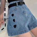 High-waist Washed Embroider Shorts