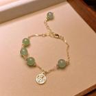 Chinese Characters Alloy Faux Gemstone Alloy Bracelet Green & Gold - One Size