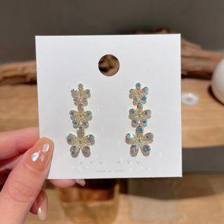 Flower Alloy Dangle Earring 1 Pair - Gold & Blue - One Size