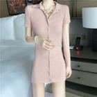 Button Short-sleeve Sheath Dress