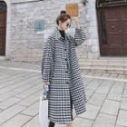 Houndstooth Long Woolen Jacket