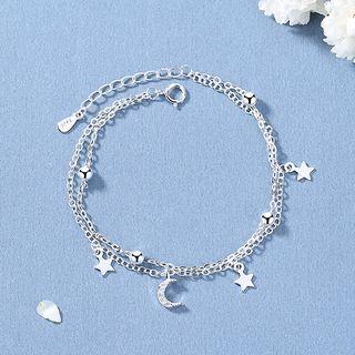 Moon & Star Layered Alloy Bracelet Bracelet - Moon & Star - Silver - One Size