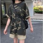 Elbow-sleeve Camo Print T-shirt Camouflage - Army Green - One Size
