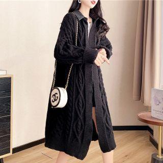 Open-front Cable Knit Midi Cardigan